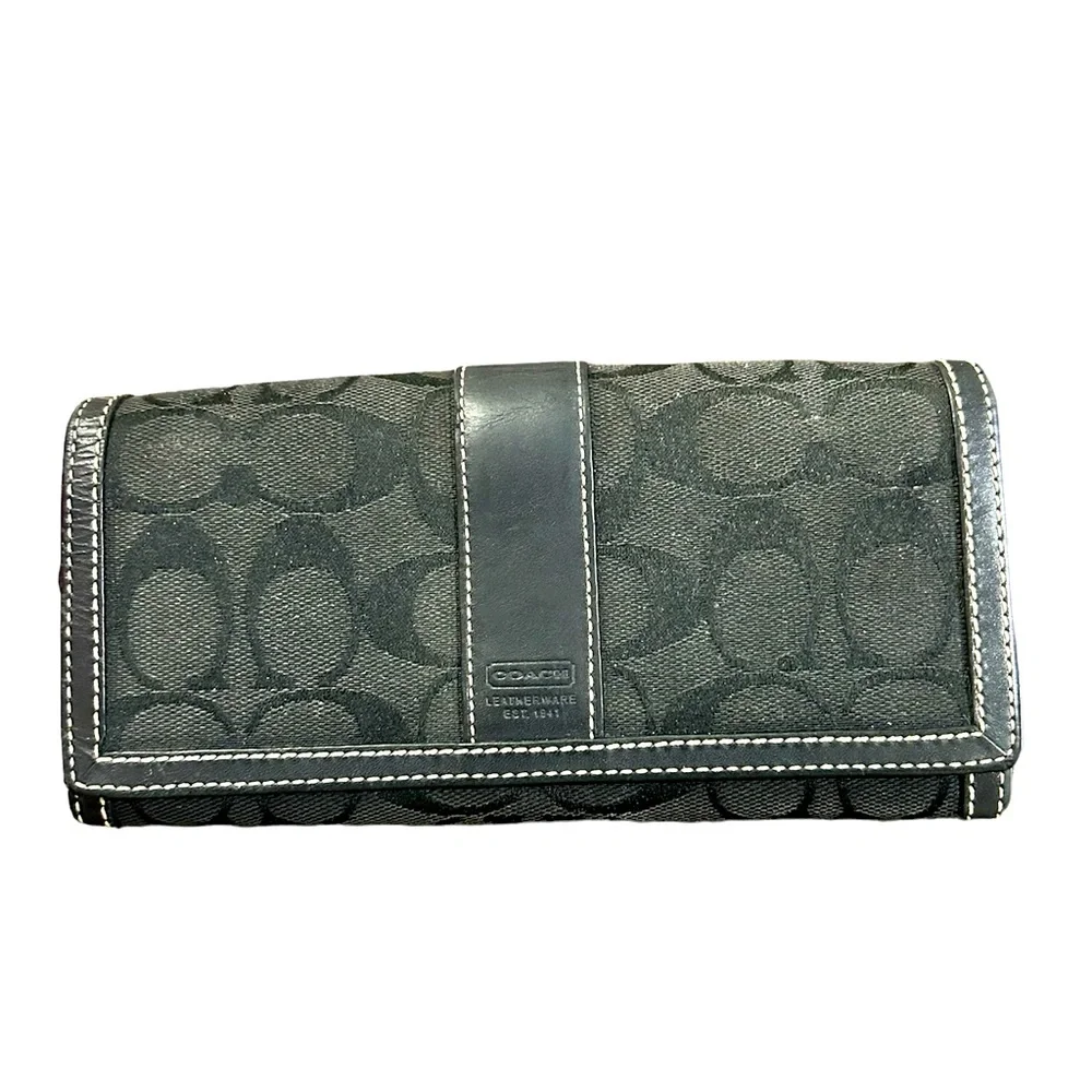 Y2K Signature Jacquard Coach Wallet C Logo Leather Trim